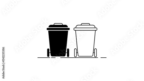 Wheelie bin icons black and white waste recycling