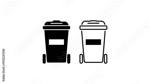 Wheelie bin icons black and white waste recycling