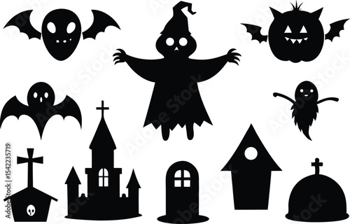 set of halloween icons silhouette design,halloween ornaments