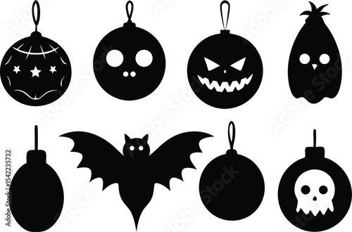 set of halloween icons silhouette design,halloween ornaments