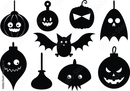 set of halloween icons silhouette design,halloween ornaments