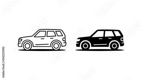 Line art illustration of a modern suv vehicle in two styles