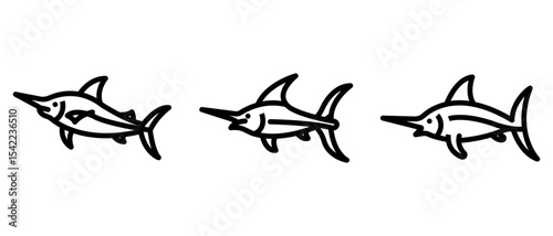 swordfish outline or line icon design bundle.