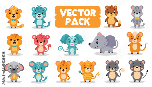 Cartoon Animal Vector Pack Featuring Bears Lions Mice and a Dog with Bow Ties.
