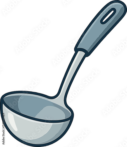 Ladle designed for serving soups and stews at a kitchen setting during a cozy home dinner