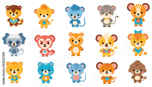 Cartoon Animals Diverse Collection of Stylized Mammals with Varied Colors and Patterns.