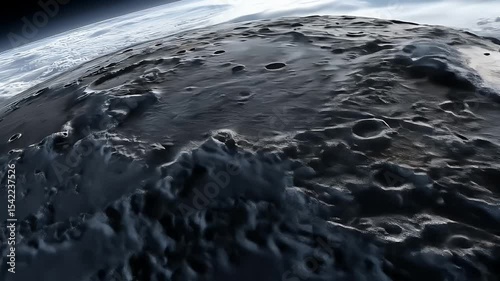 Detailed view of the moon's surface from space.