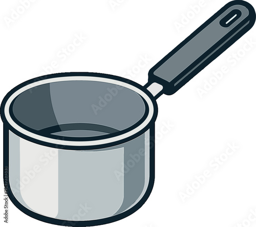 Stainless steel saucepan with handle for cooking various dishes and preparing meals in modern kitchens