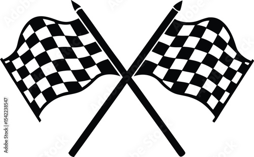 Racing flag, two crossed checkered Flag,  sports finish line flag silhouette vector