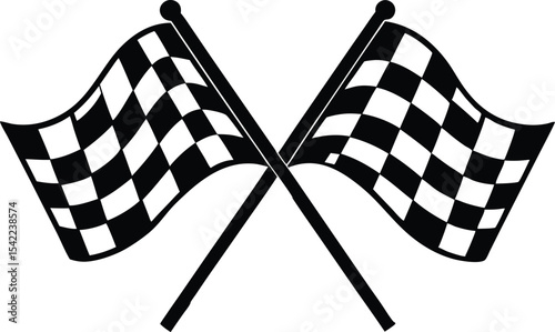 Racing flag, two crossed checkered Flag,  sports finish line flag silhouette vector
