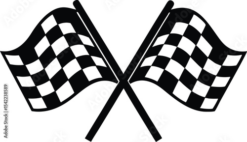 Racing flag, two crossed checkered Flag,  sports finish line flag silhouette vector