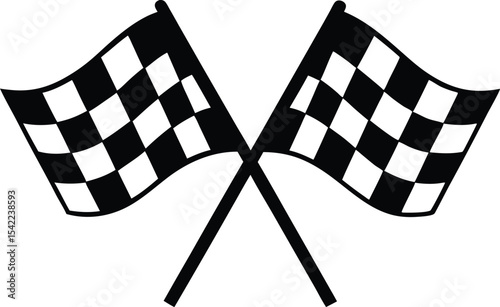 Racing flag, two crossed checkered Flag,  sports finish line flag silhouette vector