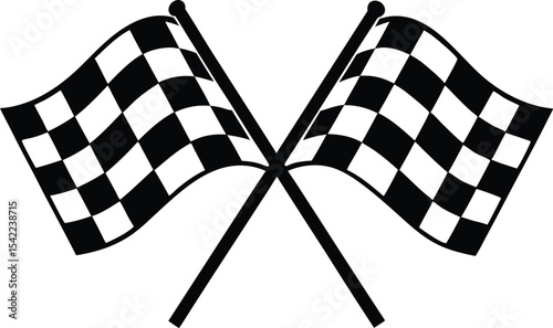 Racing flag, two crossed checkered Flag,  sports finish line flag silhouette vector