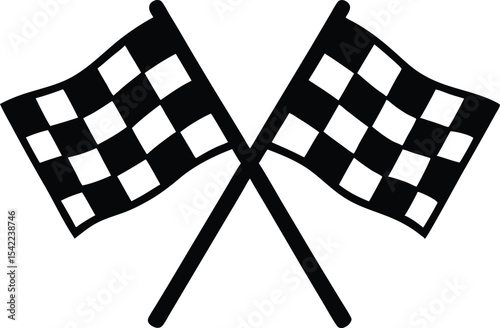 Racing flag, two crossed checkered Flag,  sports finish line flag silhouette vector