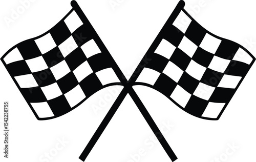 Racing flag, two crossed checkered Flag,  sports finish line flag silhouette vector