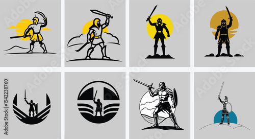 Ancient Warrior with Sword Silhouette Illustration