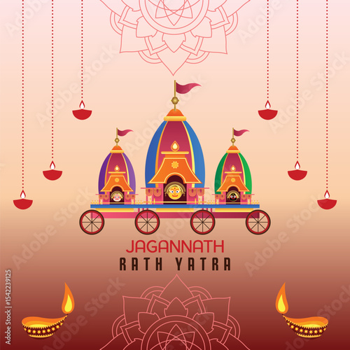 Colorful Illustration of Jagannath Rath Yatra Festival