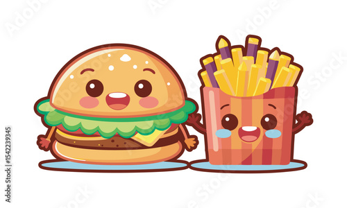 A smiling hamburger and winking fries vector art illustration
