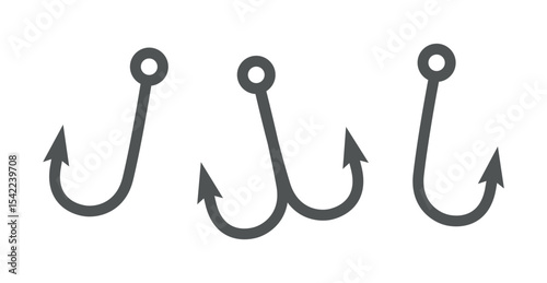 Fishing hook. Fishhook simple silhouette. Flat vector illustration isolated on white background