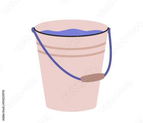 Bucket filled with water. Hand drawn flat vector illustration isolated on white background