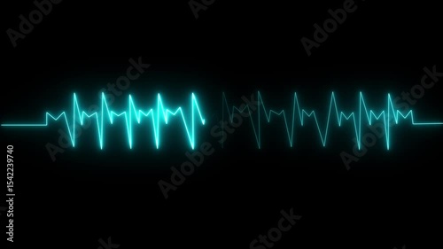 Abstract glowing neon heartbeat and pulse rate signal technology animation on black background. 