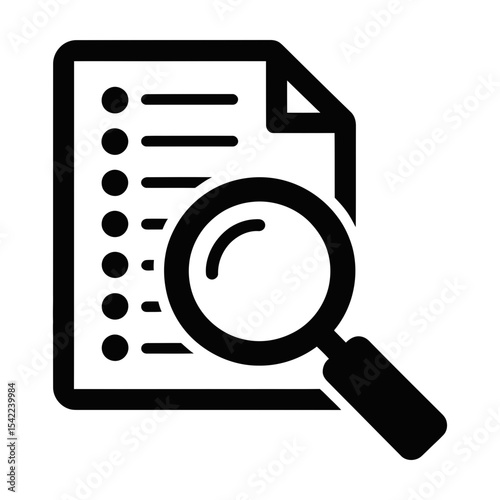Document search magnifying glass silhouette isolated on white background