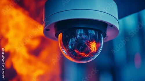 Security Camera Overlooking Flames in Urban Setting