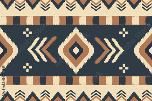 Earth tone geometric seamless ikat patterns with tribal motifs. Warm boho and handwoven-style design perfect for fabric, wallpaper, packaging, and ethnic-inspired decor.
