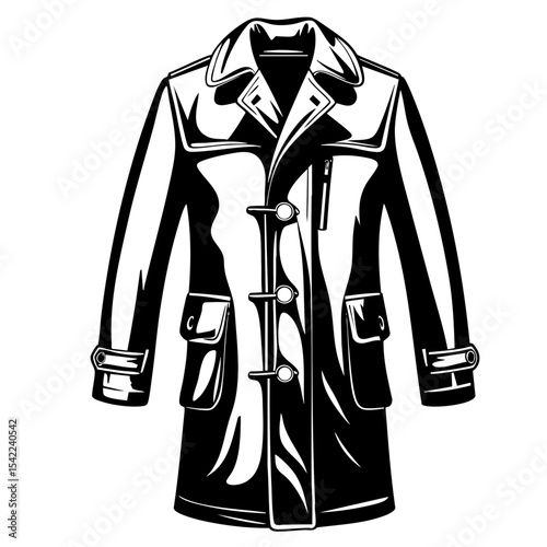 Black and White Trench Coat SVG Vector Outline