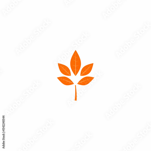 Orange leaf with five leaflets and simple veining on a white background