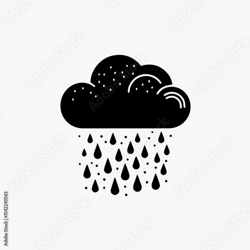 Black cloud with raindrops falling, simple vector illustration on a white background.