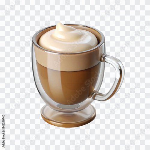 3D Clear Glass Coffee Cup Icon PNG | Creamy Foam, Café Drink, Hot Beverage Illustration