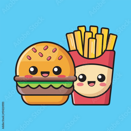 A smiling hamburger and winking fries vector art illustration