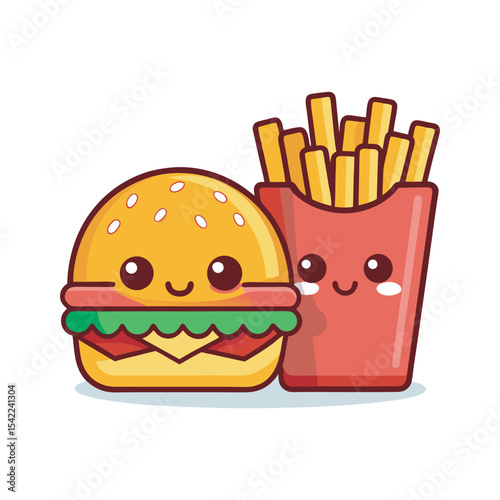 A smiling hamburger and winking fries vector art illustration