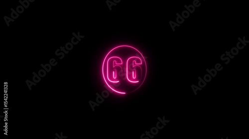 4k, video, Abstract glowing neon text 66 number countdown icon. Glowing sign on black background Neon number. Glowing blue neon countdown timer number animation 4k. neon countdown timer color 4k