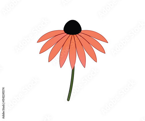 Side View of a Peach Colored Flower Illustration Simple Floral Design with Green Stem Botanical Art for Print and Digital Media Isolated on White