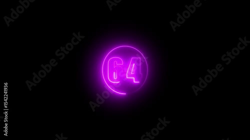 4k, video, Abstract glowing neon text 64 number countdown icon. Glowing sign on black background Neon number. Glowing blue neon countdown timer number animation 4k. neon countdown timer color 4k