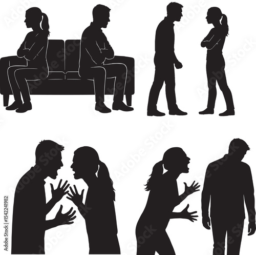 "Man and Woman Arguing Face-to-Face – Conflict Silhouette in Side Profile"