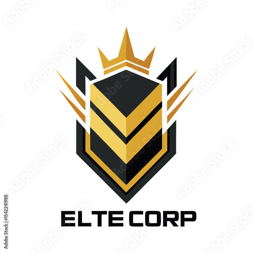Elte corp logo gold crown and shield design