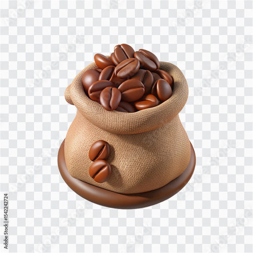 3D Coffee Beans in Brown Sack PNG | Fresh Roast, Café Ingredients, Rustic Packaging Illustration
