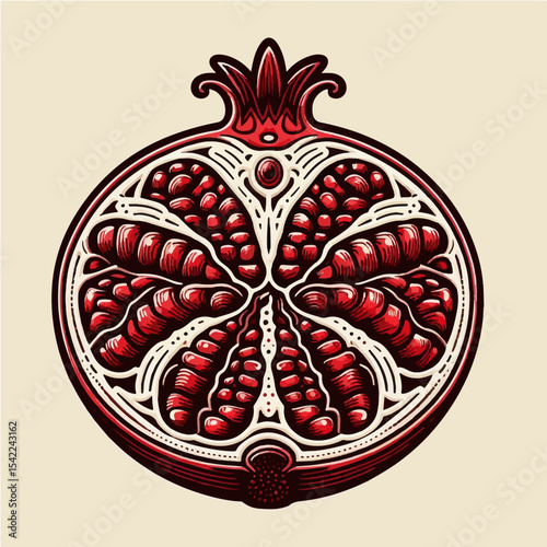 Pomegranate Cross Section SVG Line Art