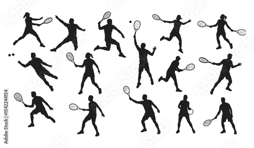 A Collection of Male and Female Athletes in Various Game-Play Poses, Highlighting Serves, Returns, and Intense Rallies
