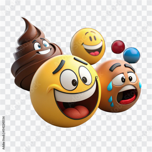 Funny and Emotional 3D Emojis PNG | Poop, Angry, Sweat Face Reactions, Emoji Collection