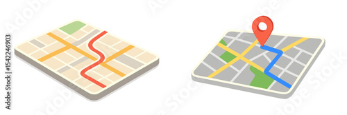 Maps showing city streets with navigation details and location markers for easy orientation