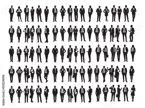 Business Professionals in Formalwear Silhouettes, black and white silhouettes of business professionals, both men and women, in formal business attire, business, professional, corporate, men, women, b