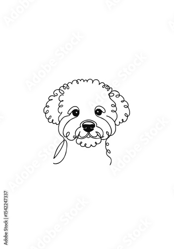 Cute Curly-Haired Dog Face in Continuous One Line Drawing Style for Minimalist Pet Illustration and Animal Decor
