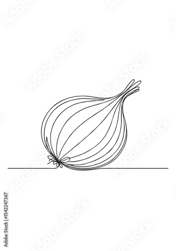 Single Line Drawing of Whole Onion Vegetable in Minimal Black Outline Style on White Background for Organic Food, Cooking and Kitchen Design Concepts