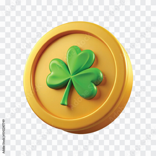Gold Coin with Shamrock Stamp PNG | Irish Lucky Charm, St. Patrick’s Day Treasure Illustration