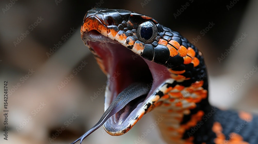 Fototapeta premium Close-up of venomous snake's open mouth (1)