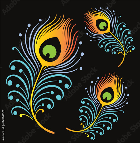 Colorful Peacock Feathers in Vibrant Vector Design